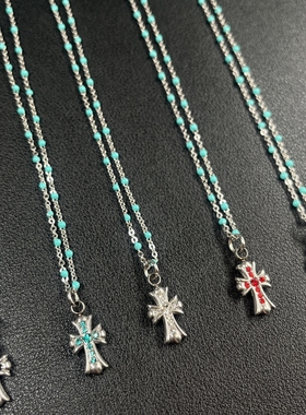 不掉色极细链条滴油工艺十字架可选四色吊坠高级感项链配饰锁骨链