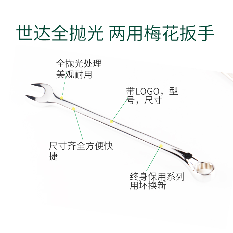 世达扳手工具套装大全板子抛光梅花开口两用呆扳手全套组合09027 - 图1