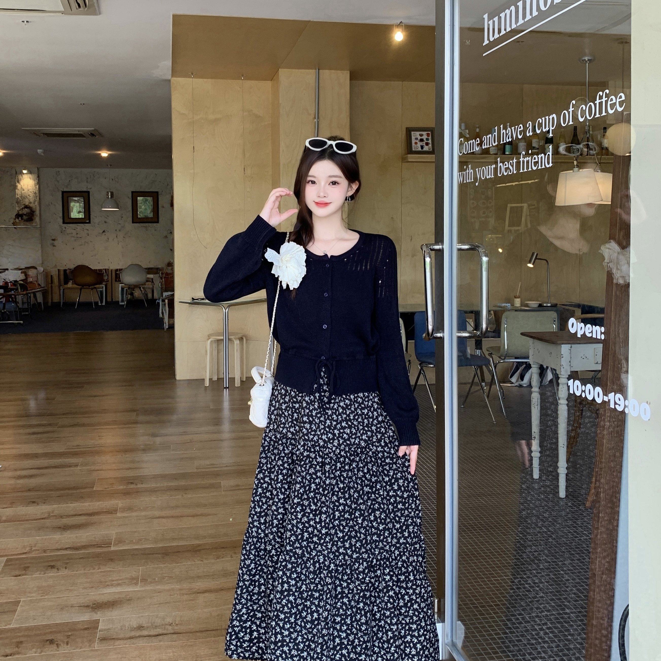 玖月春装新款胖mm大码温柔优雅针织开衫碎花半身裙韩系两件套,淘宝优惠券,粉丝福利购,淘宝优惠卷