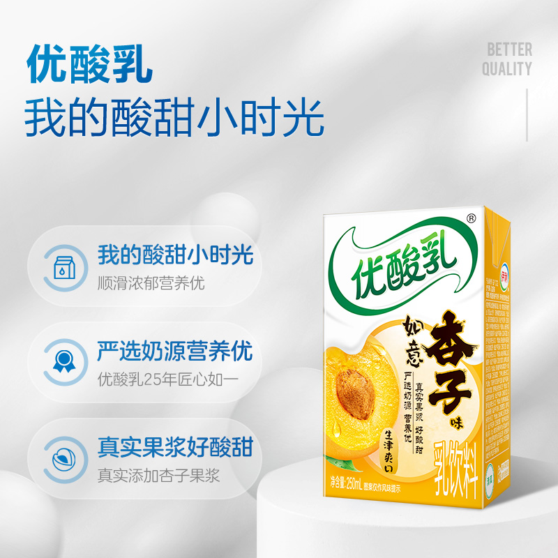 【新品上市】优酸乳如意杏子味250ml*24盒整箱牛奶饮品-图2