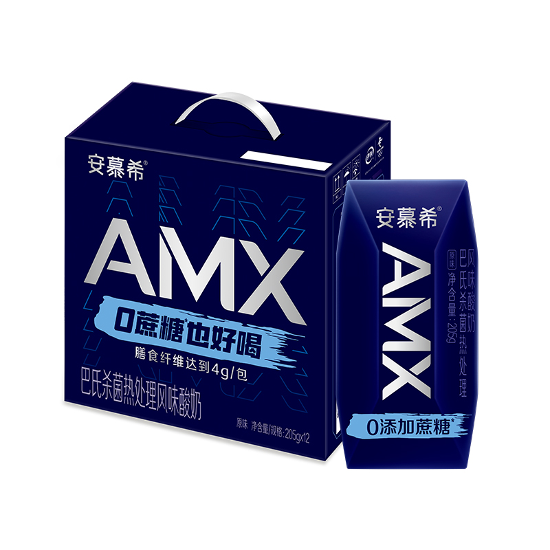 伊利安慕希AMX小黑钻0蔗糖原味酸奶205g*12盒整箱