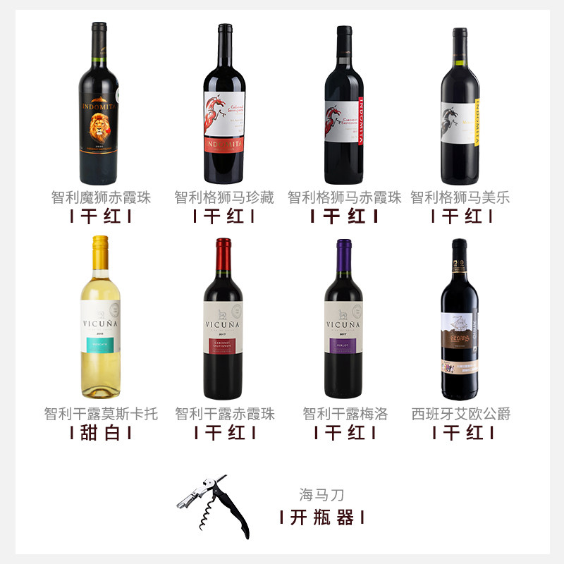 【张裕官方】进口8瓶套装甜白智利 张裕干红静态葡萄酒