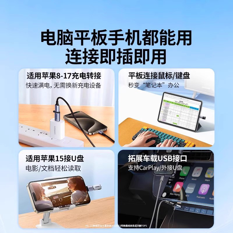 绿联usb转typec接口otg转接头手机U盘转换器适用苹果17iphone16/15充电读卡器电脑平板车载优盘数据线c转usb - 图3