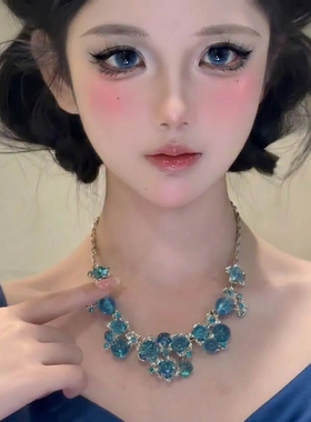 【深海盛宴】蓝色水晶项链2026新款高级感宴会礼服锁骨链配饰女