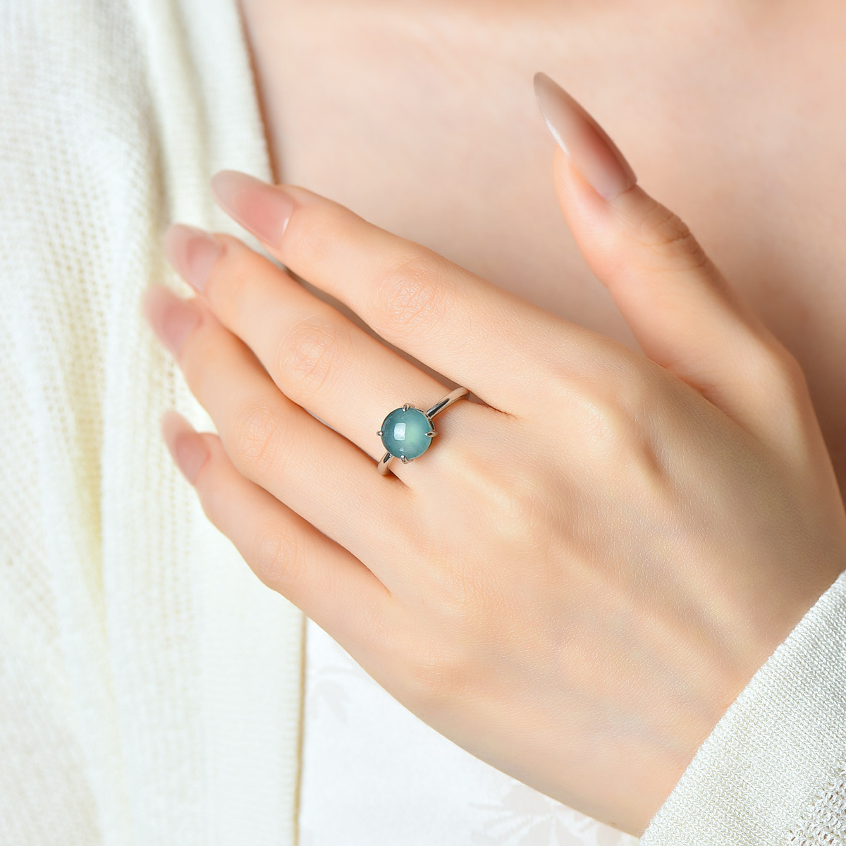 Natural A grade blue water jade egg ring live mouth