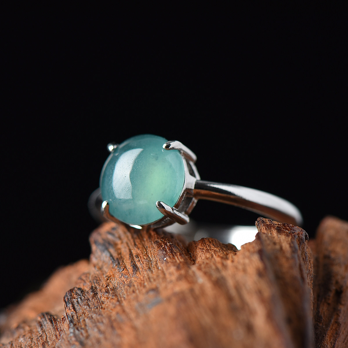 Natural A grade blue water jade egg ring live mouth