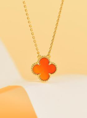 金包银红色四叶草锁骨链