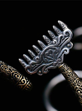 复古国风纯银九齿钉耙手镯