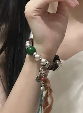 男女款足银复古风流苏手串