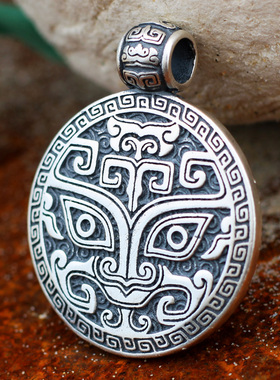 饕餮纹兽面纯银吊坠项链