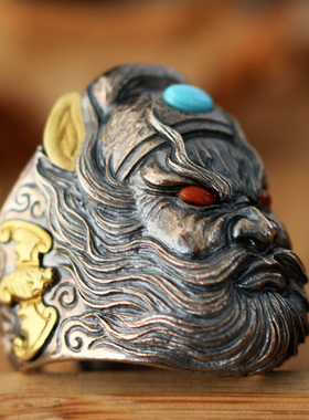 钟馗戒指925纯银手工复古男