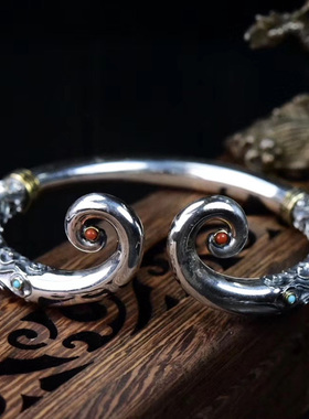 足银紧箍咒手镯情侣镶嵌民族风