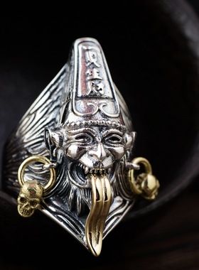 黑白无常纯银霸气开口戒指