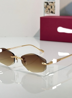 欧美女镶钻奢华防晒菱形无框墨镜