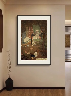 新中式戏猫图玄关客厅茶室装饰画