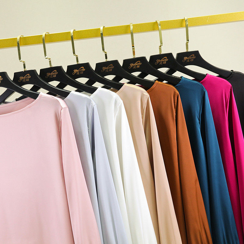 外穿丝滑喇叭袖打底衫女春夏季薄款长袖内搭T恤修身百搭气质上衣,淘宝优惠券,粉丝福利购,淘宝优惠卷