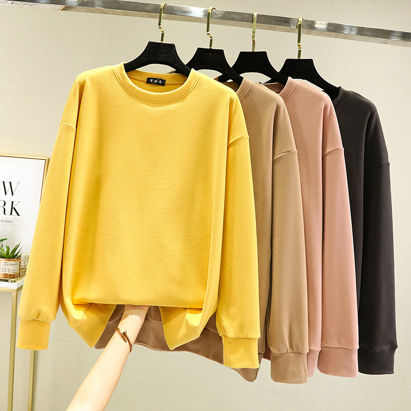 德绒圆领宽松卫衣女秋冬长袖百搭上衣大码加绒加厚打底衫保暖内搭,淘宝优惠券,粉丝福利购,淘宝优惠卷