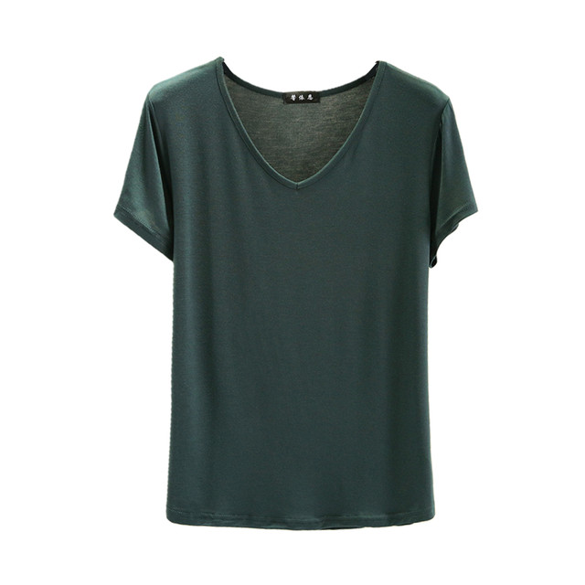 ເສື້ອຍືດແຂນສັ້ນບາງໆຄໍ V-neck ຂອງແມ່ຍິງໂຮງງານຜະລິດຂາຍໂດຍກົງ