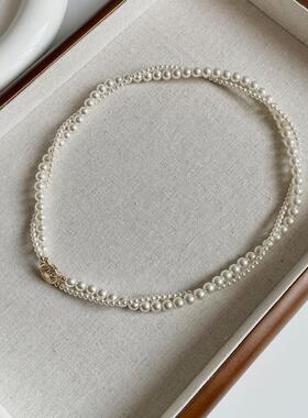 小众双层缠绕镂空太阳花锁骨链高级感施家珍珠麻花项链