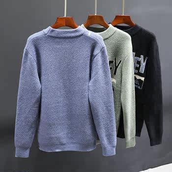 ເສື້ອຢືດເສື້ອຢືດແບບອັກສອນຮົງກົງສຳລັບຜູ້ຊາຍບວກໃສ່ເສື້ອກັນໜາວຂອງຜູ້ຊາຍ velvet ແລະຫນາ retro ເສື້ອຢືດ knitted sweaters ອົບອຸ່ນ