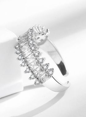 爆款镀S925纯银戒指双排钻超闪高碳钻5A锆石指环戒指
