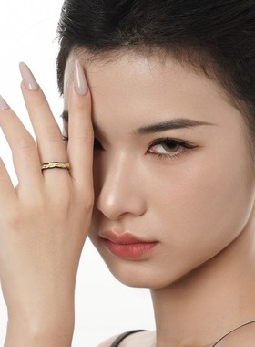 【K社制造】小众设计师款S925纯银熔岩肌理戒指女开口拼色指环