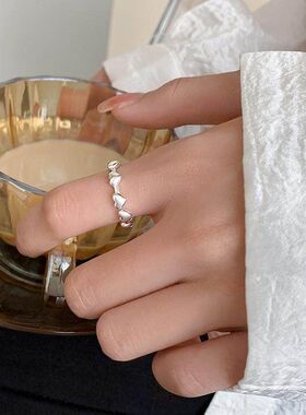 精致爱心戒指女韩版时尚百搭气质S925银开口指环ins小众食指戒潮