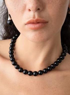 ins风夏季新款珠串项链 小众透明白水晶无痕磁吸锁骨链