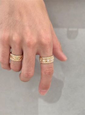 S925纯银藤格纹镶钻时尚戒指编织菱格轻奢优雅指环手饰