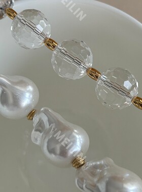 天然巴洛克珍珠切面水晶珠锁骨链小众设计感高级感法式气质时尚女