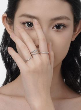 韩版冷淡风设计款S925纯银不规则凹凸感指环女开口玛瑙戒指