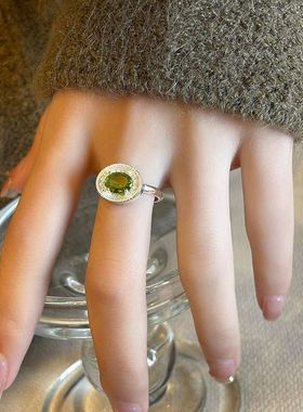 【K社制造】橄榄绿锆石拉丝椭圆戒指女百搭个性质感高级时尚指环