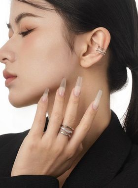 韩版小众设计感S925纯银凹凸感异形戒指女宽版线条食指戒