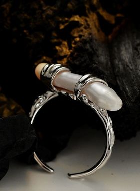 巴洛克戒指女高级感法式珍珠S925纯银开口牙签珠指环