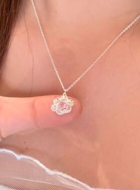 ins风粉心猫爪项链女高级感甜美立体造型设计少女心吊坠锁骨链