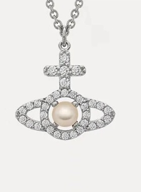 十字珍珠土星项链镂空时尚潮流吊坠百搭项饰