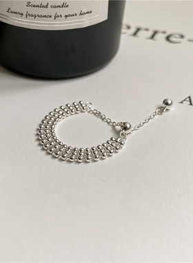 波光粼粼戒指女S925纯银三层圆珠可拉伸叠带款链条指环厂家批发