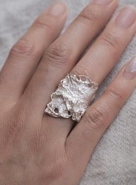 【K社制造】肌理手工银原创小众设计宽戒指日常通勤小众戒指