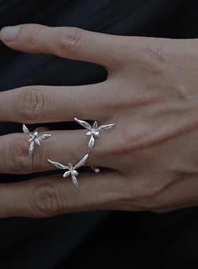 新中式无根兰花戒指女优雅感小巧立体花卉工艺国风开口可调节指环