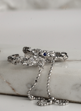 【K社制造】双戒指纯银925一体式链条开口可调节蹦迪嘻哈男女气质