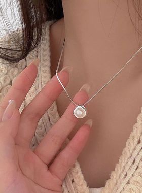 s925纯银水滴天然淡水珍珠项链女韩国轻奢简约小众设计锁骨链