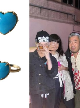 【K社制造】权志龙gd同款ins蓝色桃心开口戒指