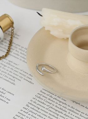 纯银S925极简个性韩版戒指冷淡风光面水滴小众气质百搭银指环