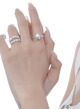 【K社制造】小众高级感S925纯银镂空异形肌理戒指女ins开口食指戒