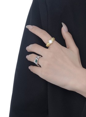 戒指凹凸感食指镶钻开口镶钻