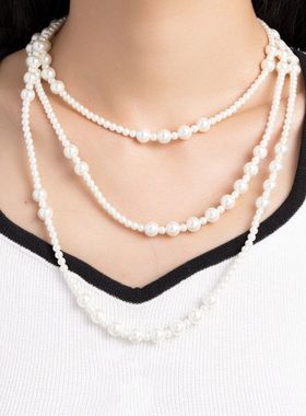 原创设计大小珍珠项链超长款一款多戴多层时尚气质通勤毛衣链女