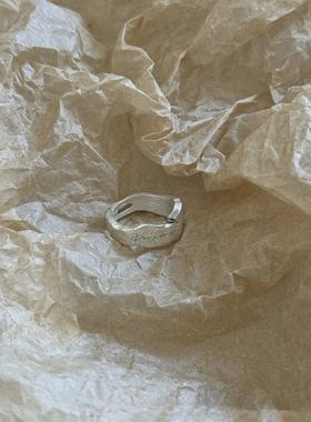 K社制造亲吻你的爱人银做旧开口可调节戒指男女同款