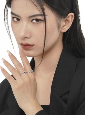 【K社制造】小巧时尚S925纯银纹理爱心戒指女ins风开口宝石细尾戒