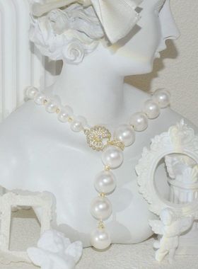 ins博主fever同款小众设计女秋冬复古正圆珍珠项链锁骨链批发