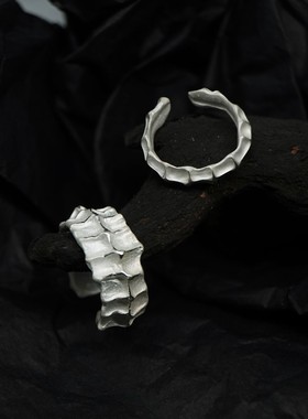 【K社制造】原创设计暗黑手工纯银小众脊椎戒指开口情侣男女